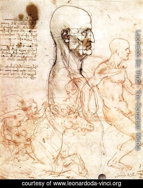 Leonardo Da Vinci - Profile of a man and study of two riders