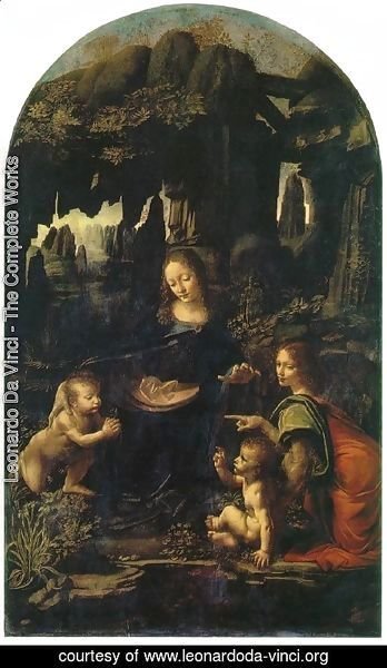 Leonardo Da Vinci - Madonna of the Rocks, Scene Mary with baby Jesus, John the Baptist as a child and an angel
