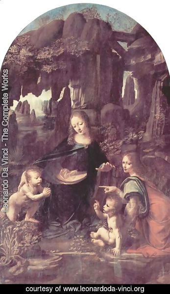 Leonardo Da Vinci - Madonna of the Rocks, Scene Mary with baby Jesus, John the Baptist as a child and an angel 2