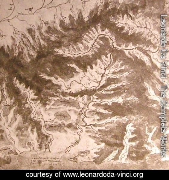 Leonardo Da Vinci - Topographical drawing of a river valley