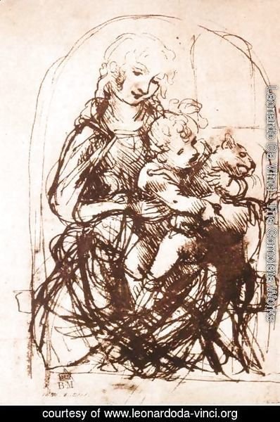 Leonardo Da Vinci - Study Of The Madonna And Child With A Cat