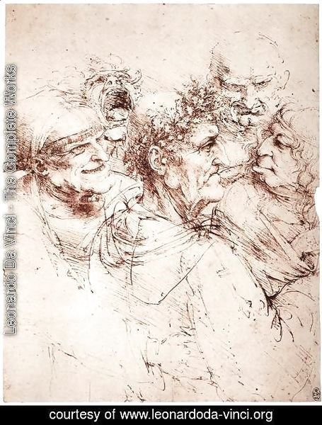 Leonardo Da Vinci - Study Of Five Grotesque Heads