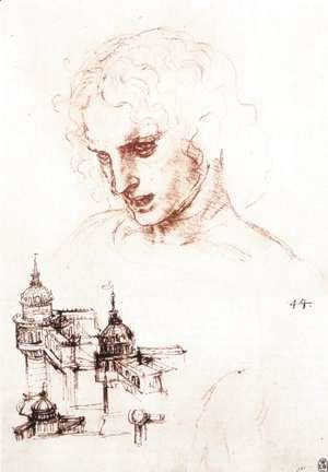 Leonardo Da Vinci - Study of an apostle's head and architectural study 1494-98