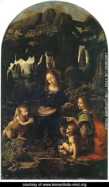 Madonna of the Rocks, Scene Mary with baby Jesus, John the Baptist as a child and an angel