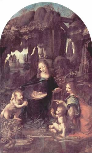 Leonardo Da Vinci - Madonna of the Rocks, Scene Mary with baby Jesus, John the Baptist as a child and an angel 2