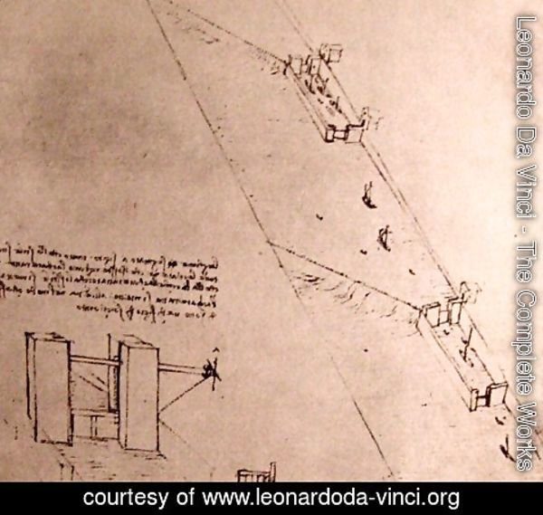 Leonardo Da Vinci - Drawing of locks on a river