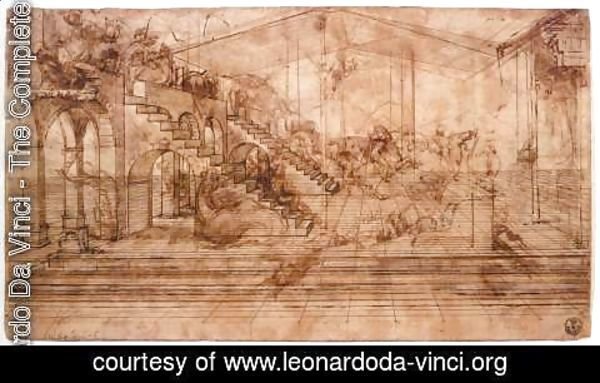 Leonardo Da Vinci - Perspectival study of the Adoration of the Magi c. 1481